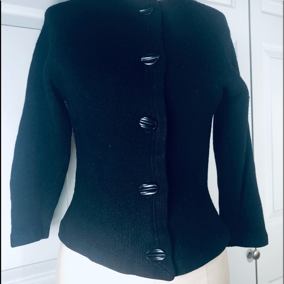 Vintage Lambswool Blend Cardigan Black Sweater Size Small-Medium - Picture 2 of 14